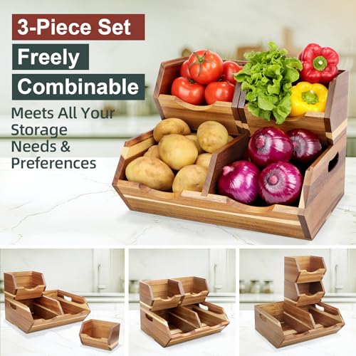 Acacia Wood Pantry Storage Bins, Stackable 3-piece set - Image 4