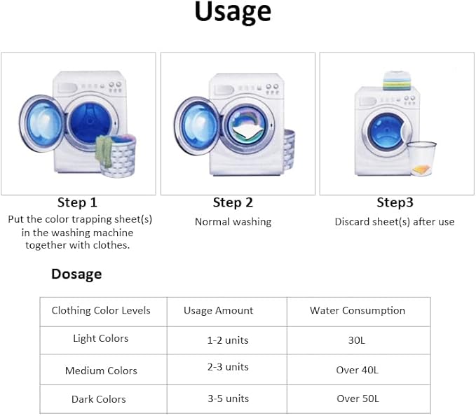Color Absorber Sheets for Laundry, Dye Catcher Sheets to Prevent Clothes From Smearing