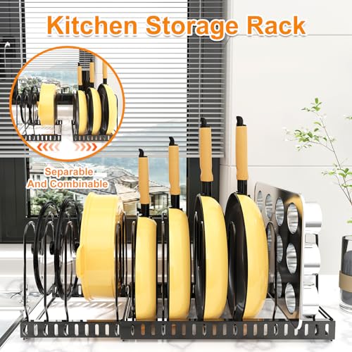 Pot and Pan Organizer Rack for Cabinet, 3 Expandable Pot Lid - Image 3
