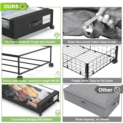 Beborxue Under Bed Storage with Wheels, 2-Pack, Black - Image 3