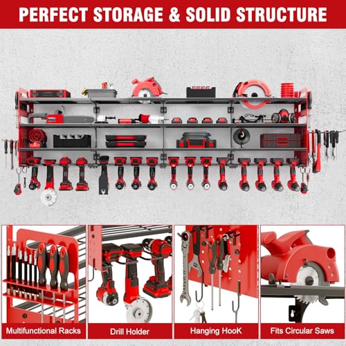 Large 65'' Wide Power Tool Organizer Wall Mount, 4-Tier 16-Drill - Image 6