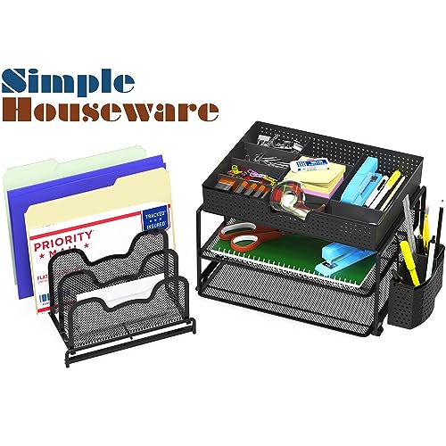 Simple Houseware Mesh Desk Organizer with Sliding Drawer, Black - Image 3
