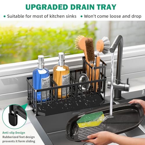 TomCare Kitchen Sink Caddy, 11-Inch Sponge Holder with Drain Tray - Image 3