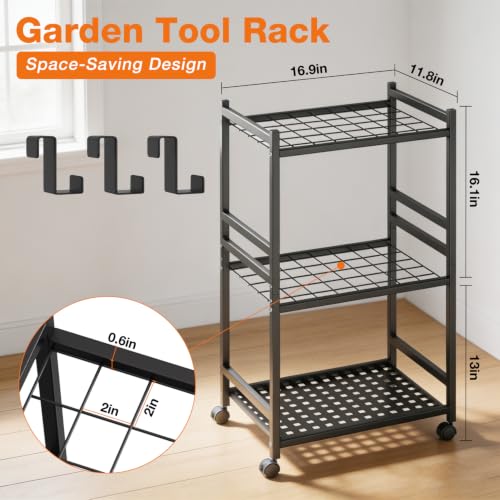 Garden Tool Organizer with Wheels, Yard Tool Rack with 3 - Image 4