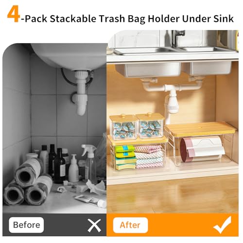 FELIZHOUSE 4 Pack Trash Bag Holder with Bamboo Lid, | All Products - Image 4