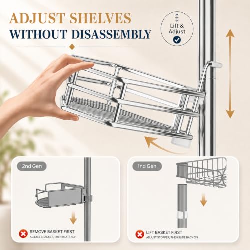 SEIRIONE Rustproof Corner Shower Caddy Tension Pole for Bathroom - Image 6