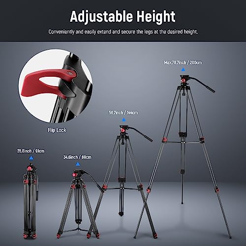 NEEWER 79"/200cm Video Tripod, Heavy Duty Aluminum Alloy Camera - Image 3