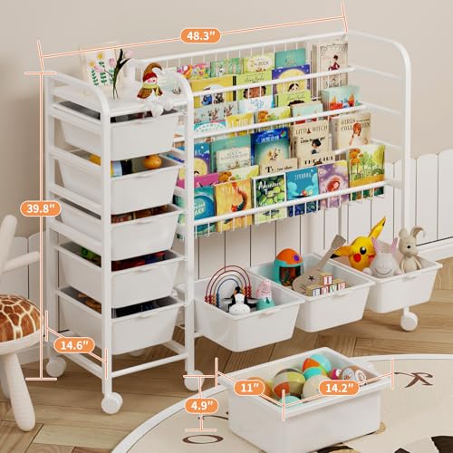 EXPERLAM Kids Bookshelf with Toy Storage Organizer, 4-tier Metal - Image 3