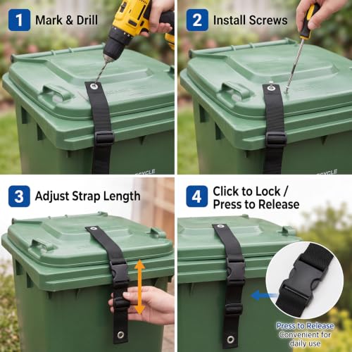 12 Pcs Bear Proof Trash Can Lock Strap for 28-96 Gallon Outdoor - Image 4