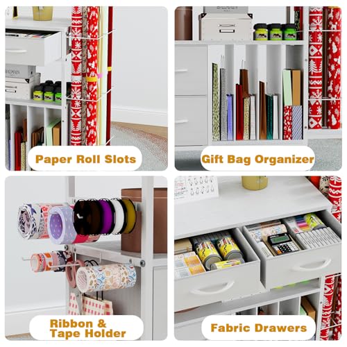 Wrapping Paper Storage Cart with Foldable Table, 3 Tier - Image 7