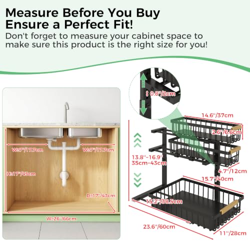 3 Tier Under Sink Organizer: Pull Out Cabinet Storag | Under Sink Stor - Image 3