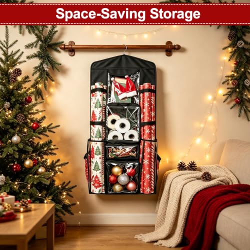 Demao Black Hanging Gift Wrap Storage,Multiple Pockets - Image 8