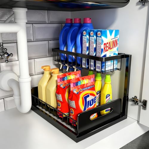 REALINN Under Sink Organizer, L-Shaped Pull Out Cabinet Organizer - Image 2