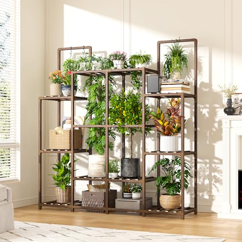 EnHomee Plant Stand, Hold 12-14 Pots, Waterproof Eucalyptus Wood - Image 3