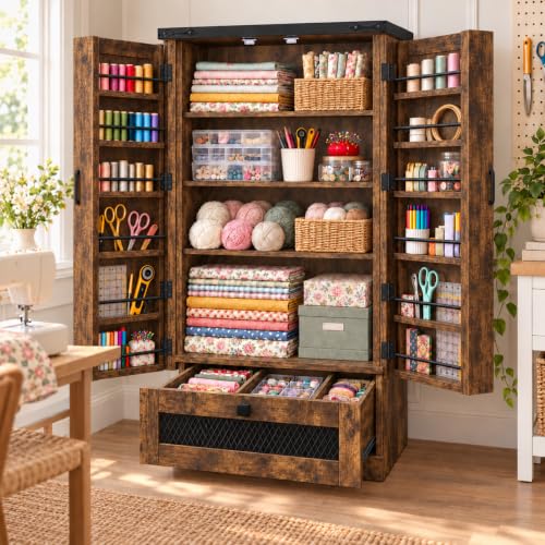 Sewing Cabinet with Storage, 47" Tall Craft Organizer - Image 2