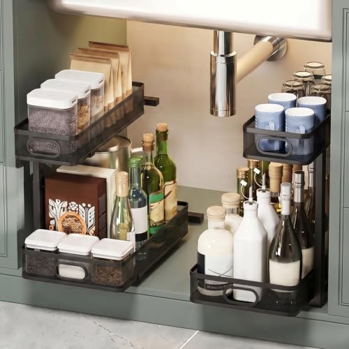 2-Tier Under Sink Organizer, Metal Pull-Out, Black, 2 Pack - Image 2