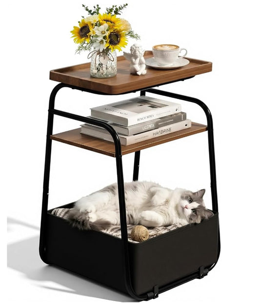 Small Side Table with Fabric Drawer, 3 Tier End Table - Image 1