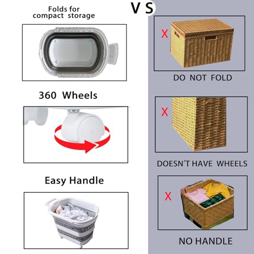 Folding Laundry Basket with Wheels Handle Collapsible - Image 6