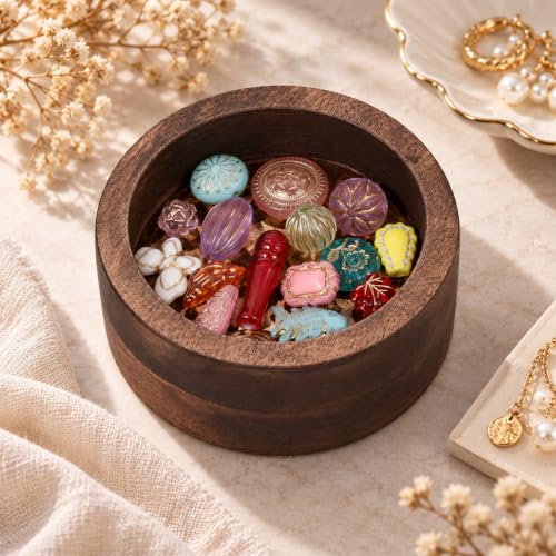 Ring Holder for Men Walnut Wood Ring Tray Round Wooden Jewelry - Image 6