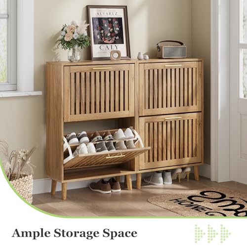 Shoe Storage Cabinet with Louvered 2 Flip Drawers, Narrow Shoe - Image 4