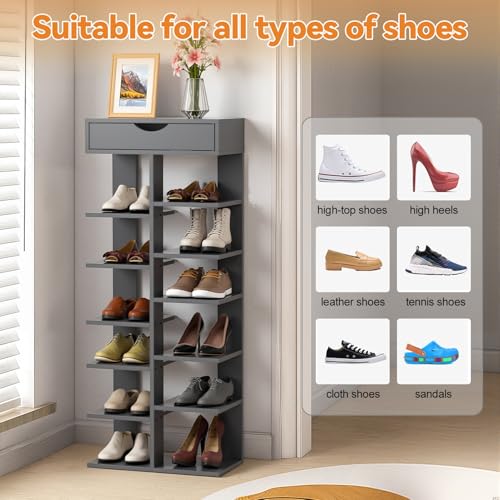 7 Tier Shoe Rack Tall Narrow, Space Saving Organizer with Closed - Image 8