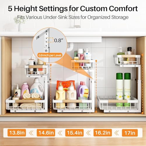 PXRACK Under Sink Organizer, Adjustable Height, 2 Ti | Under Sink Stor - Image 6
