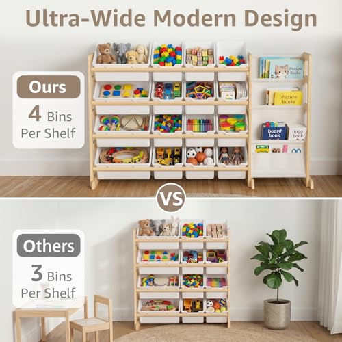 NUTIKAS Toy Storage Organizer with Bookshelf - Wooden 16 - Image 4