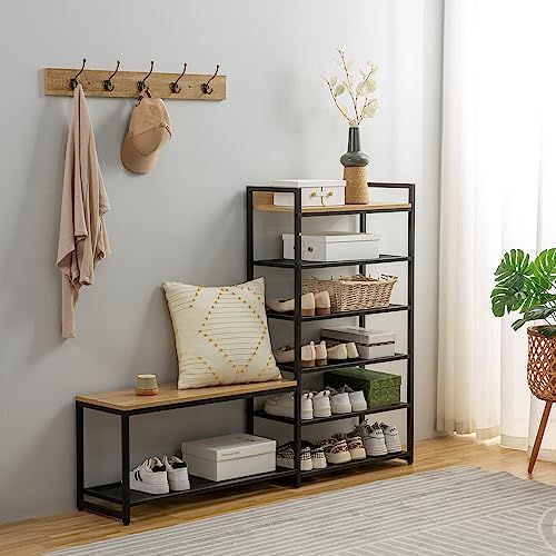 SUNTAGE 6-Tier Coat Rack Shoe Bench Set, Entryway Bench with 6 - Image 7