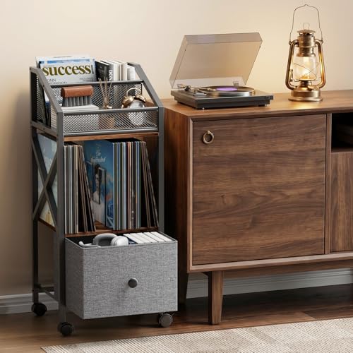 Portin Rolling Vinyl Record Storage Cart, 3 Tier LP - Image 6