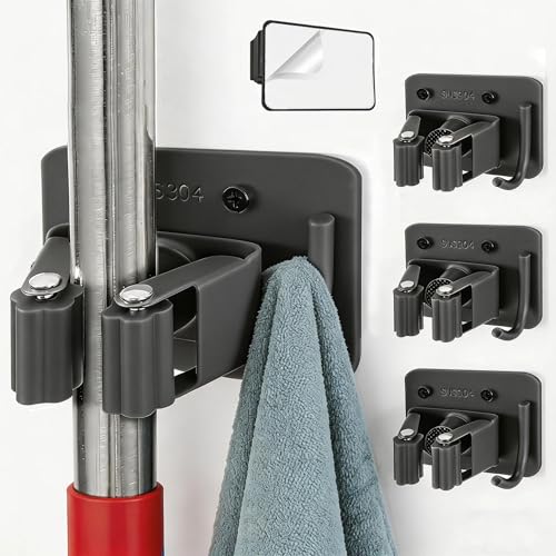 Mop Broom Holder, 4 Pcs Stainless Steel Broom Holder Wall - Image 2