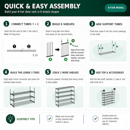 Hsscblet 6 Tiers Metal Shoe Rack,Adjustable Shoe Shelf Storage - Image 7