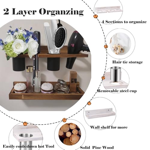 Hair Tool Organizer Wall Mount Holder, 2 Layer Rustic Blow - Image 4