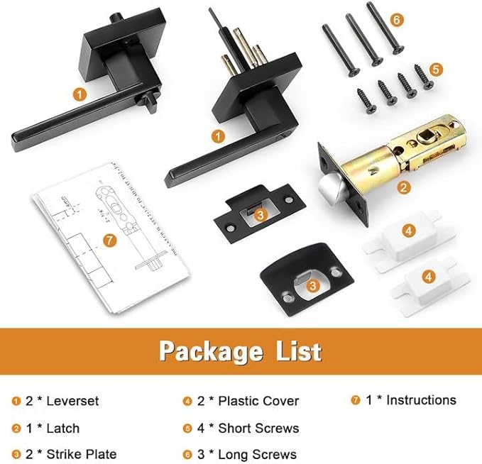 Probrico 10 Pack| Matte Black Door Handles Privacy Door Levers, Heavy Duty Bed and Bath Door Locks Interior Keyless Locksets, Reversible Flat Levers with Square Rosette