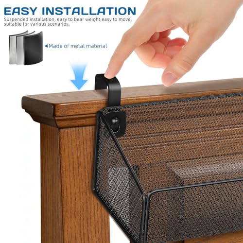 Bedside Hanging Storage Basket, Metal Bunk Bed Caddy with Hooks - Image 6