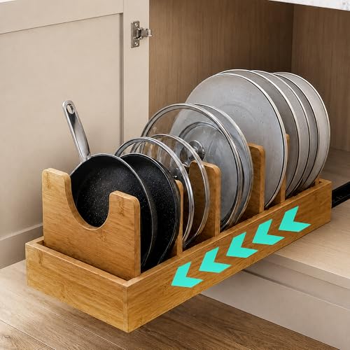 Pull Out Pots and Pans Organizer, Bamboo Cabinet Storage Rack - Image 2