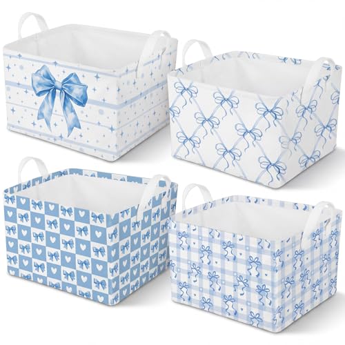 4pcs 4 Pcs Blue Bow Storage Basket for Gifts Collapsible - Image 2