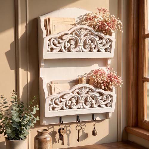 Rustic Key and Mail Holder, 2 Slot Wall Organizer with 3 - Image 4