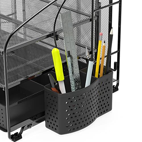 Simple Houseware 3-Tier Desk Organizer with Sliding Drawer, Black - Image 5