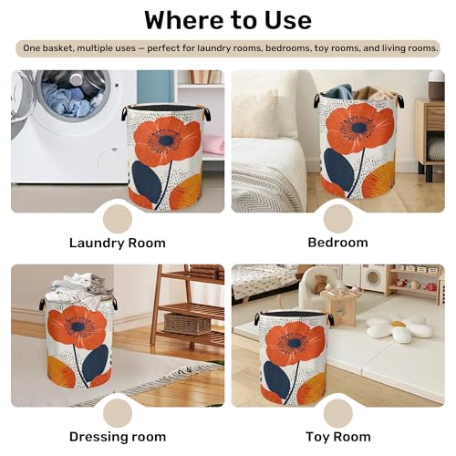 Modern Minimalist Red Flowers Foldable Canvas Laundry - Image 5