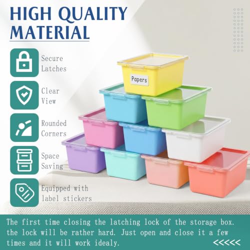 10 Pcs Classroom Storage Cubby Bins with Latching Lid,Macaron - Image 4
