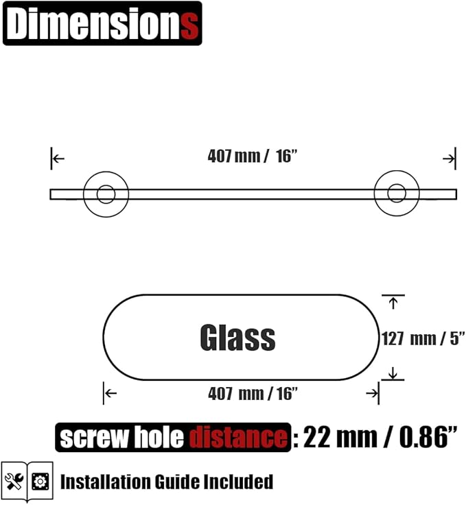 JQK Bathroom Glass Shelf, Tempered Glass Shower Storage 16 by 5 inches, 304 Stainless Steel Brushed Finish Wall Mount, TGS121L16-BN