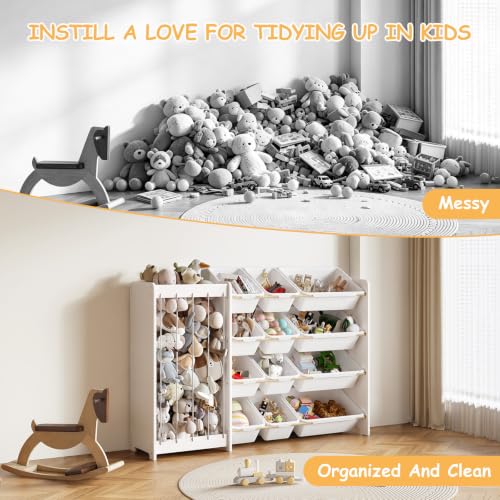 White Stuffed Animal Storage and Toy Organizer with 12 - Image 7
