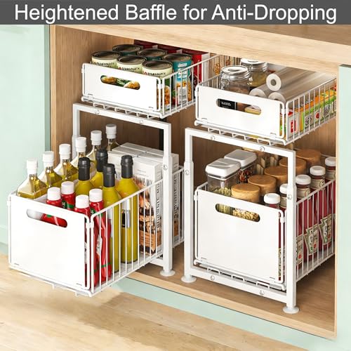 Under Sink Organizer, 2-Tier Multi-Use Kitchen and Bathroom Organizers and Storage, Slide Out Thickened Metal Under The Sink Organizer for Kitchen Bathroom Pantry (Style A Black, 2