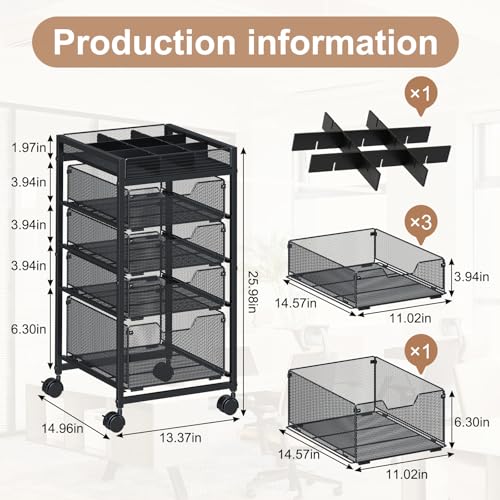 Rolling Utility Cart with 4 Drawers, Craft Organizer and Storage - Image 7