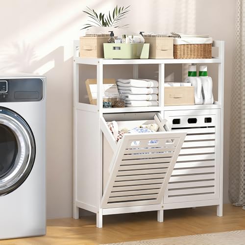 VASMIA Tilt Out Laundry Hamper Cabinet, Bamboo Double Laundry - Image 4