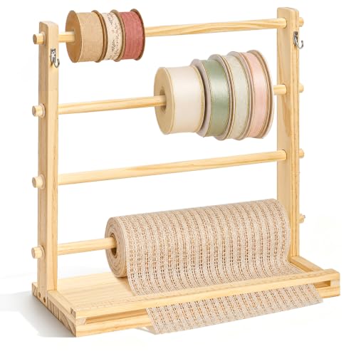 Tosnail Wooden Ribbon Organizer Rack, 4 Tier Ribbon Spool Holder - Image 2