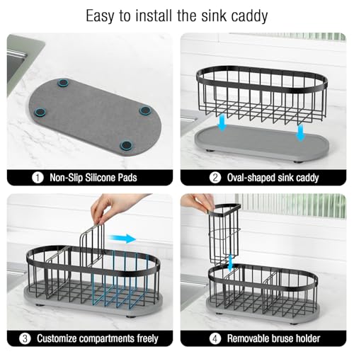 Sink Caddy with Stone Drying Mat, Sponge Holder & High Brush - Image 6