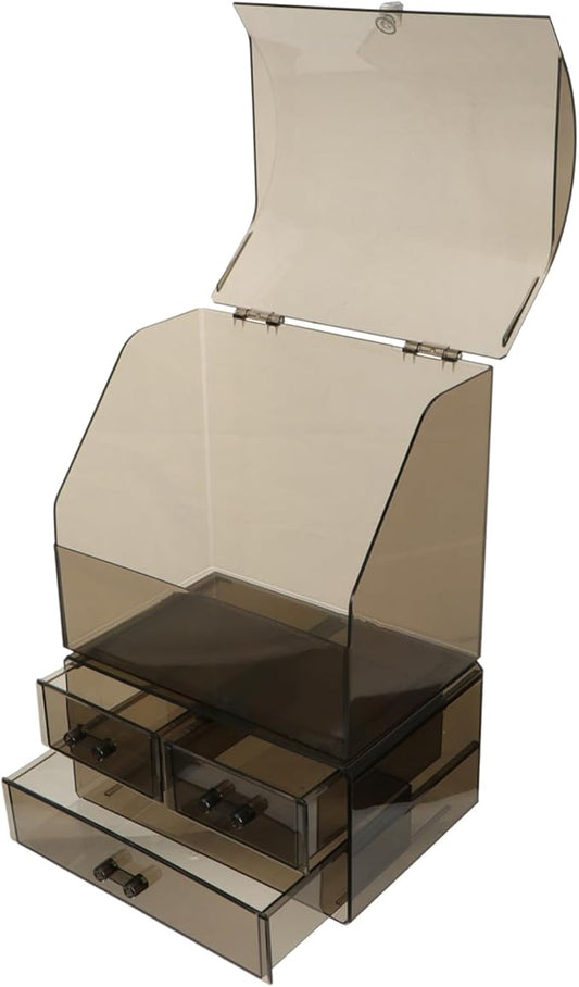 Tabletop Makeup Organizer Transparent Acrylic Cosmetic Storage Box Cover for Lipstick Brushes and Accessories Stylish and Space-saving Design for Vanity Desk
