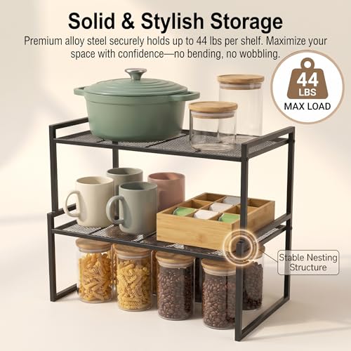 Stackable Kitchen Cabinet Organizer Shelves Pantry Rack Set of 2 - Image 6