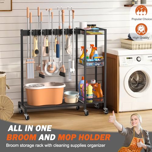 Broom Holder with Cleaning Supplies Organizer, Broom Closet - Image 3